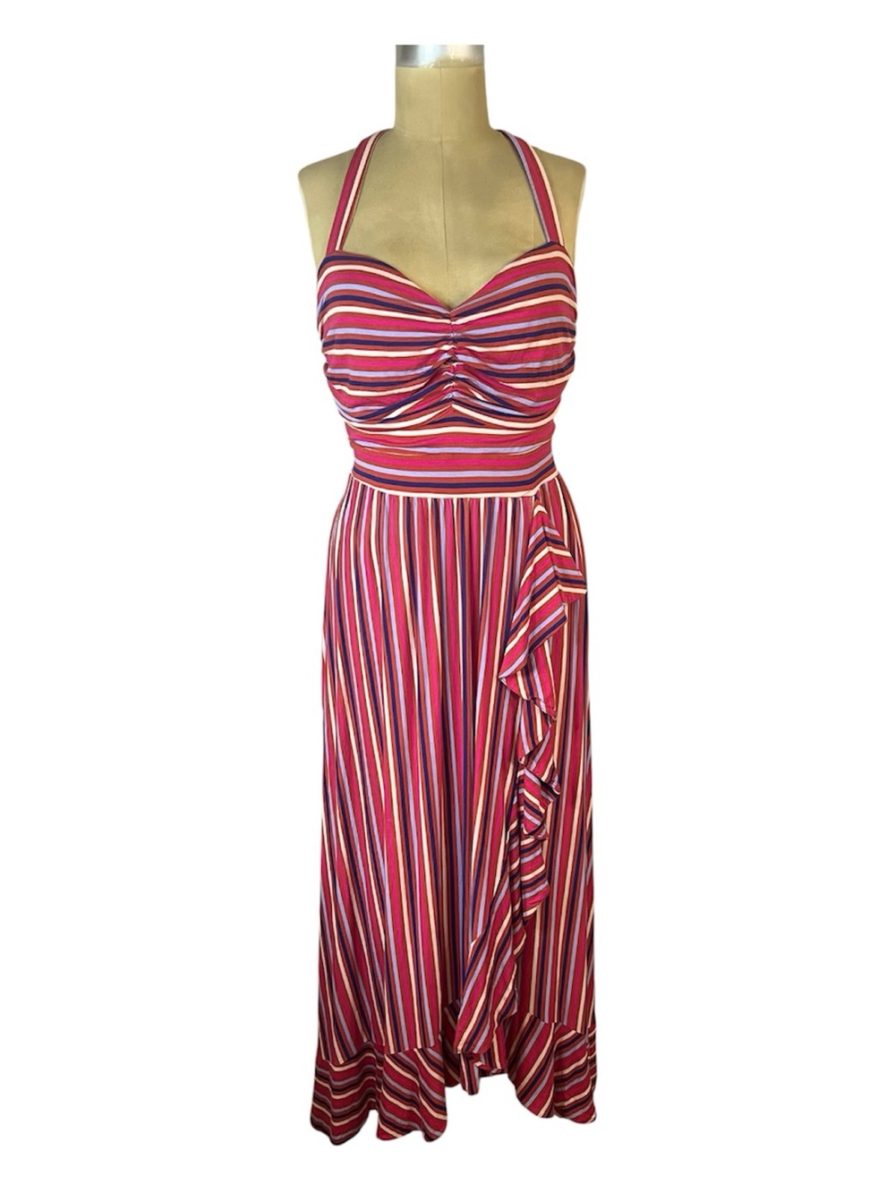 Maeve Pink Multi-Stripe Halter Maxi Dress
